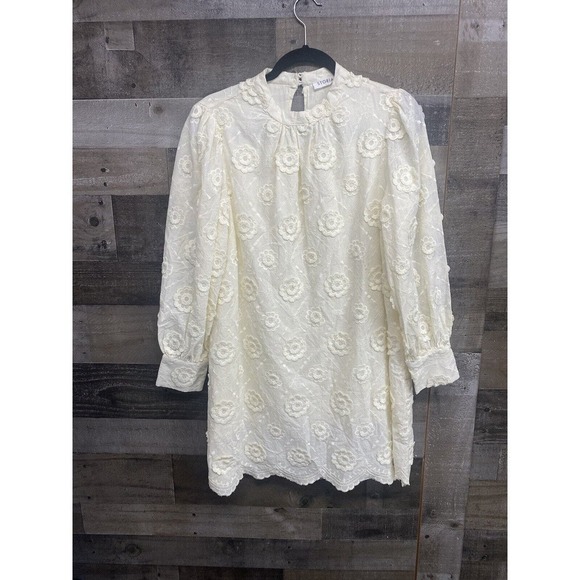 Storia Large Daisy Embroidered Mini Dress Ivory Beautiful SZ Large - Picture 2 of 8